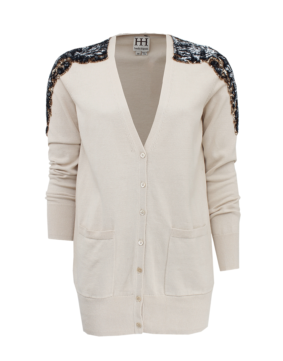 HAUTE HIPPIE-Flame Embellished Shoulder Cardigan-