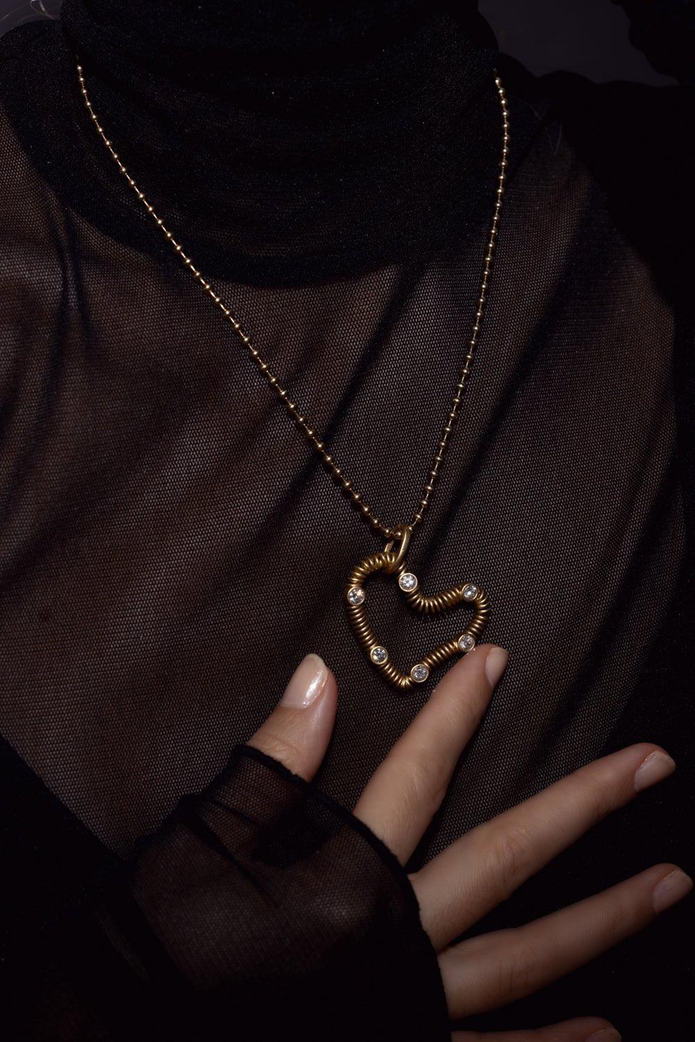 HAVE A HEART X MUSE-Large Black Diamond Heart Charm-YELLOW GOLD