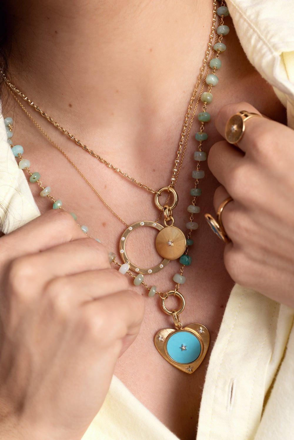 HAVE A HEART X MUSE-Ora Turquoise Heart Charm-YELLOW GOLD