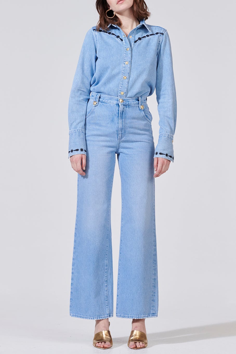 HAYLEY MENZIES-Embroidered Denim Shirt-