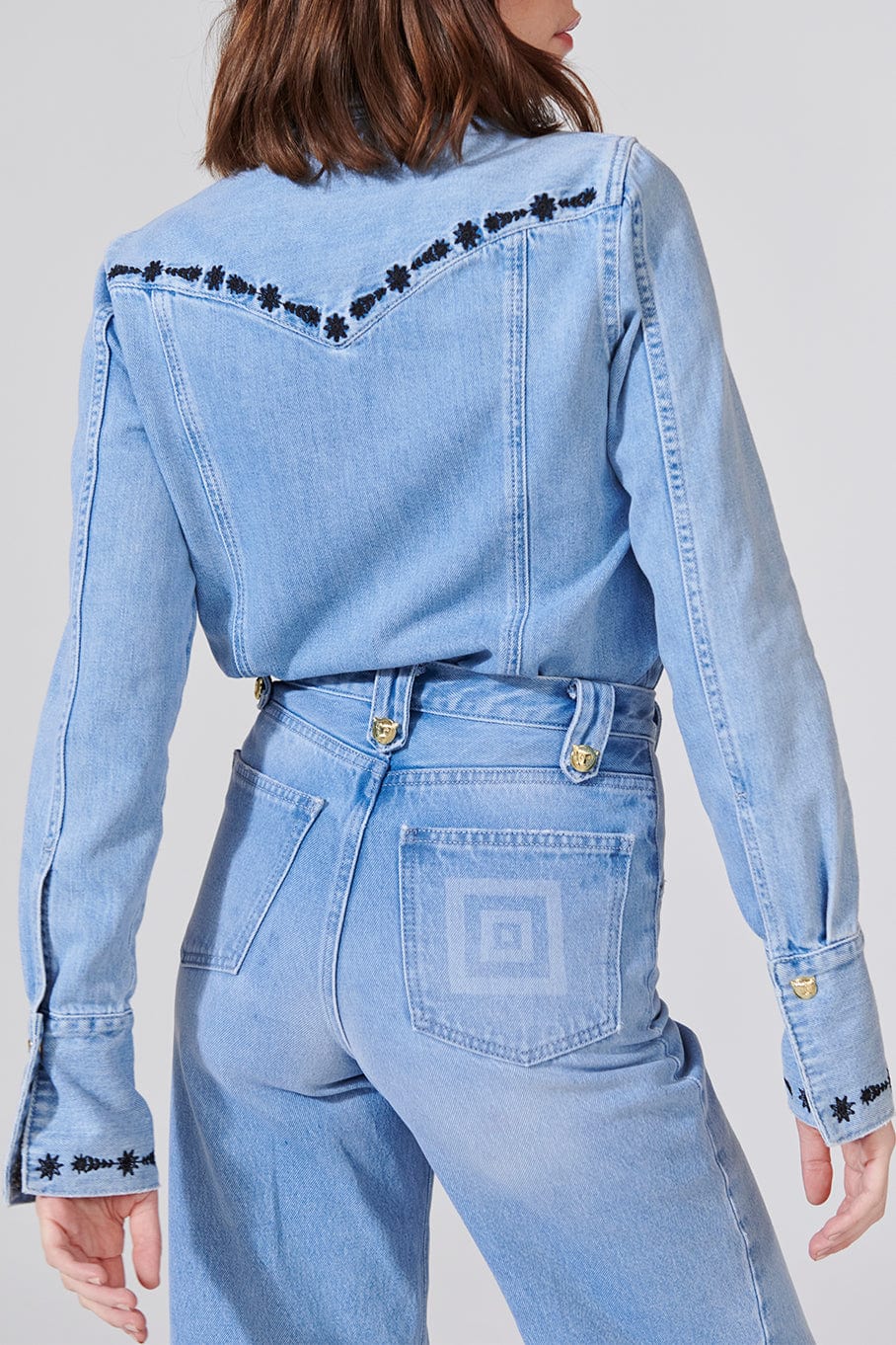 HAYLEY MENZIES-Embroidered Denim Shirt-