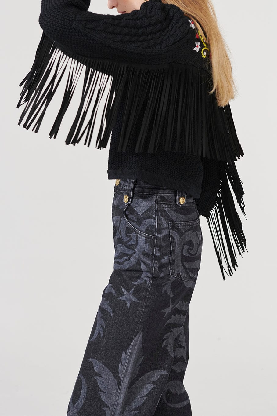 HAYLEY MENZIES-Ada Suede Fringe Mer Cropped Cardigan-