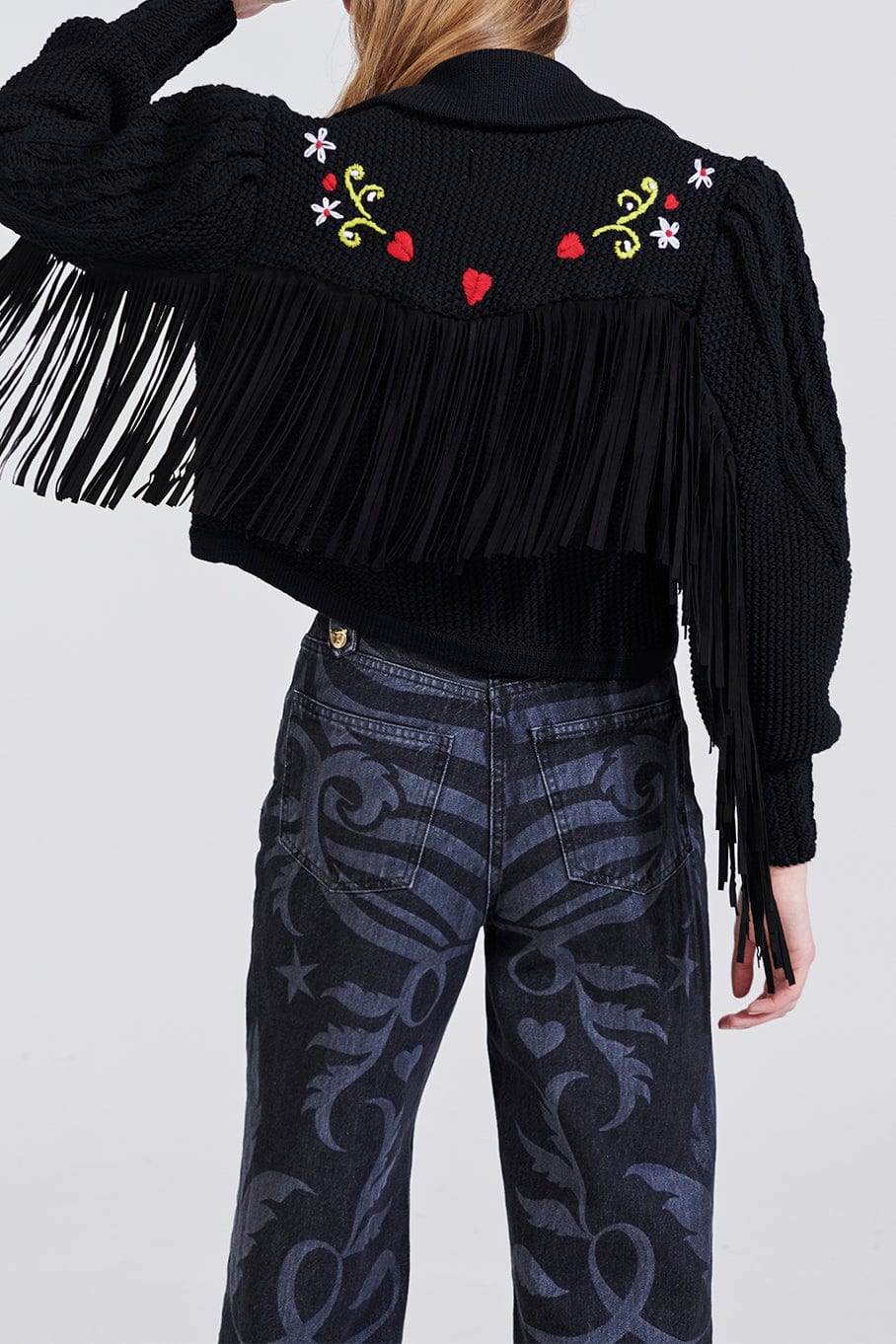 HAYLEY MENZIES-Ada Suede Fringe Mer Cropped Cardigan-