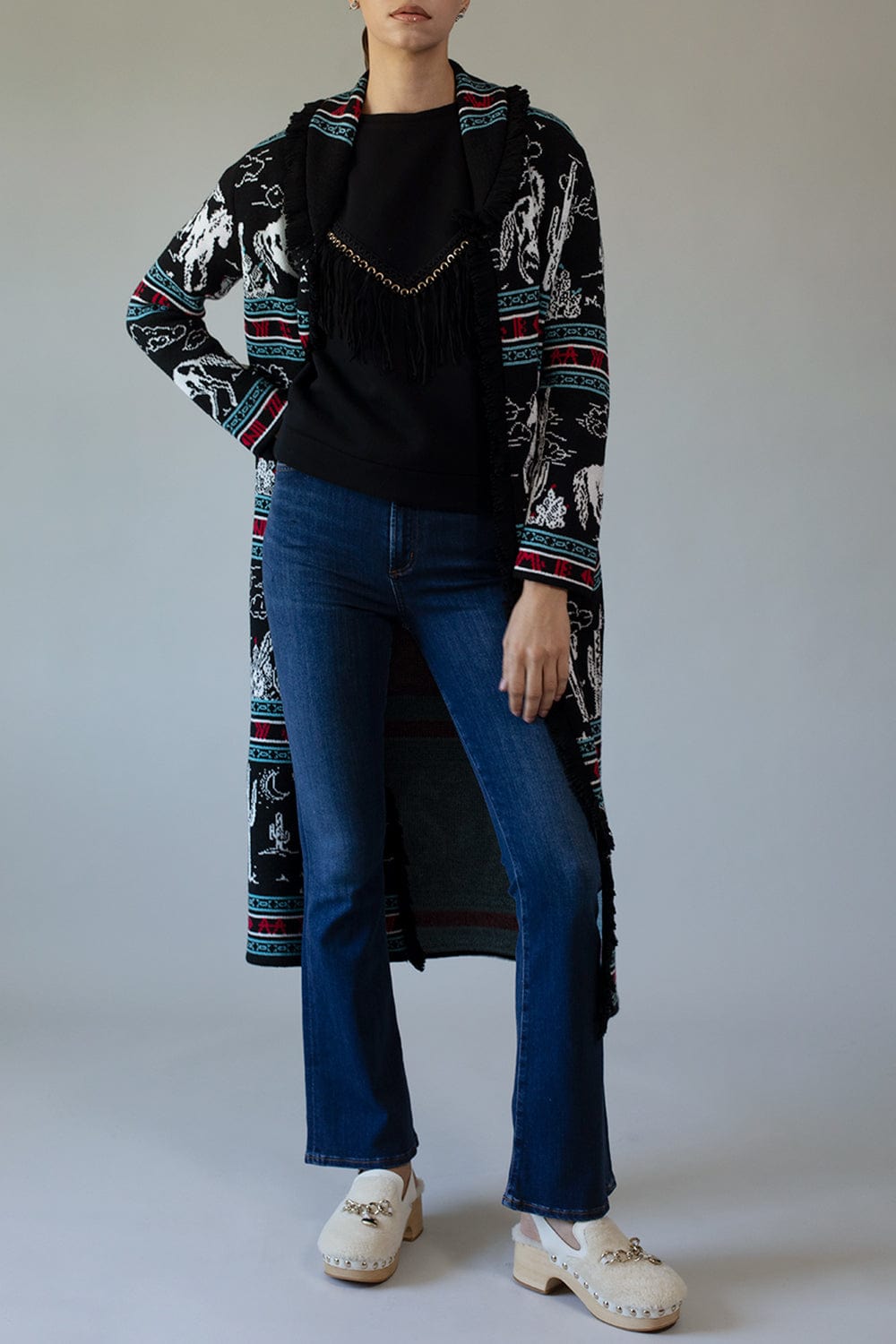 HAYLEY MENZIES-Bronco Merino Jacquard Long Cardigan-