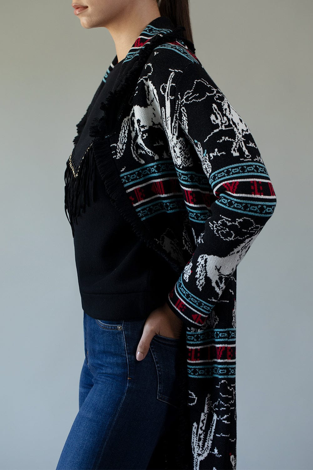 HAYLEY MENZIES-Bronco Merino Jacquard Long Cardigan-