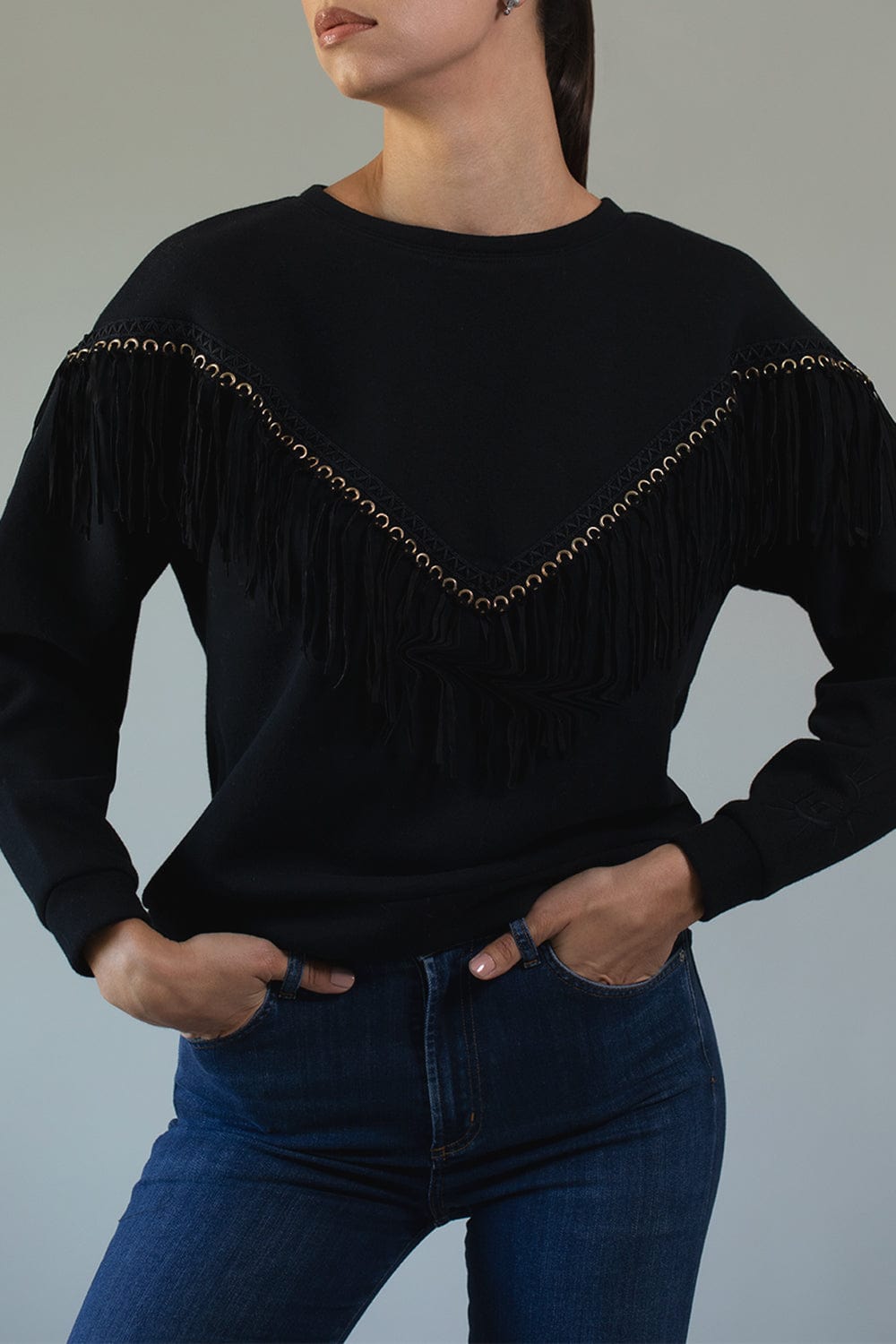 HAYLEY MENZIES-Ada Suede Fringed Sweatshirt-
