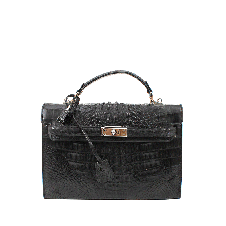 HELENE HANDBAGS-Crocodile Kelly Bag-BLACK