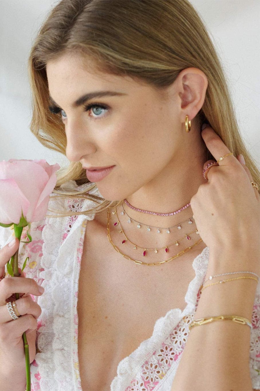 HENRI NOEL-Pink Sapphire Tennis Choker-ROSE GOLD