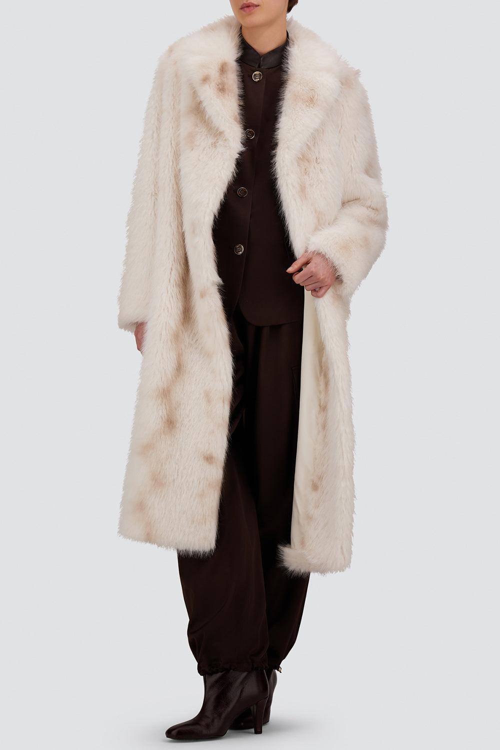  Faux Lynx Fur Long Coat-WHITE-38-CLOTHINGCOATLONG-HERNO 
