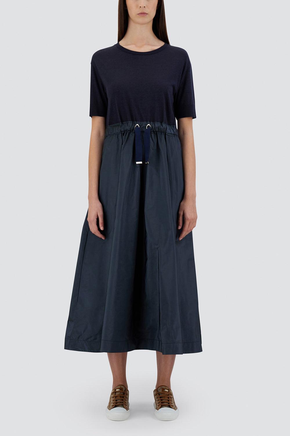 Mixed Media Glam Dress-NAVY-42-CLOTHINGDRESSCASUAL-HERNO