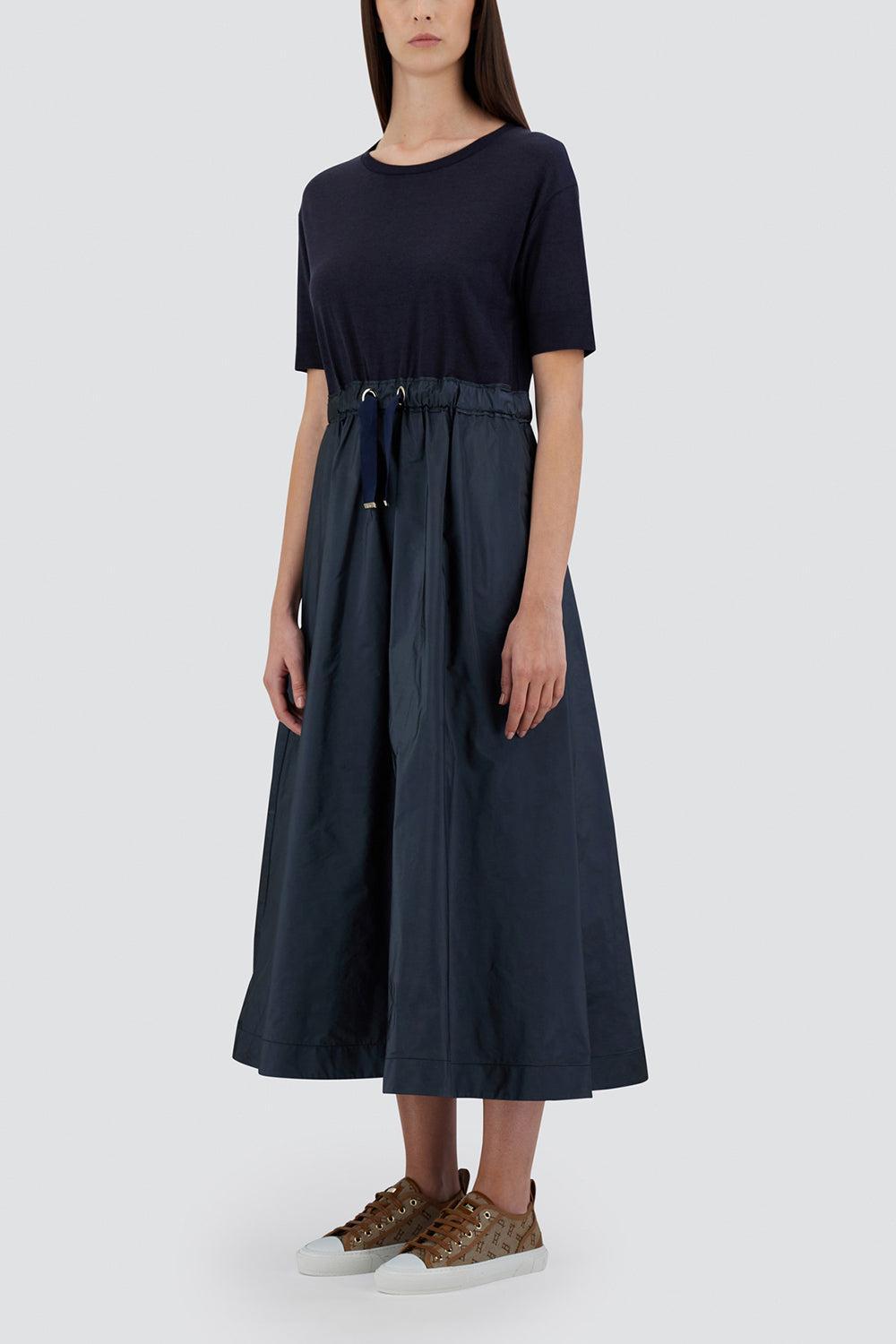 Mixed Media Glam Dress-NAVY-42-CLOTHINGDRESSCASUAL-HERNO