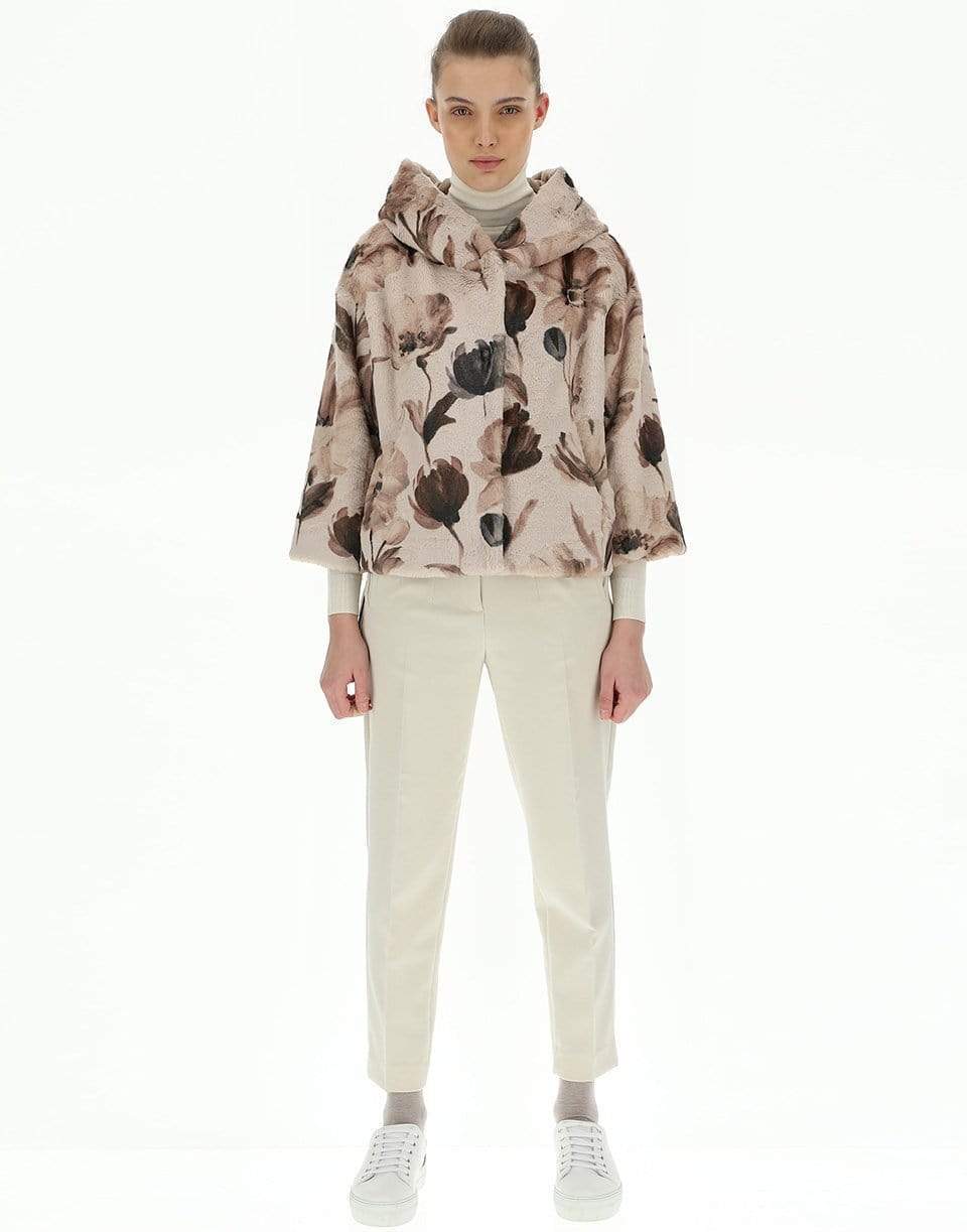HERNO-Floral Print Faux Fur Cape Jacket-