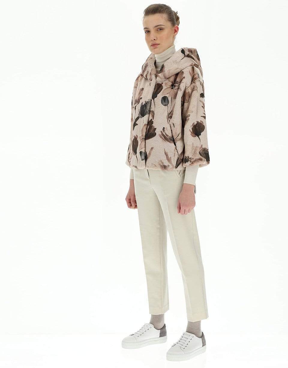 HERNO-Floral Print Faux Fur Cape Jacket-