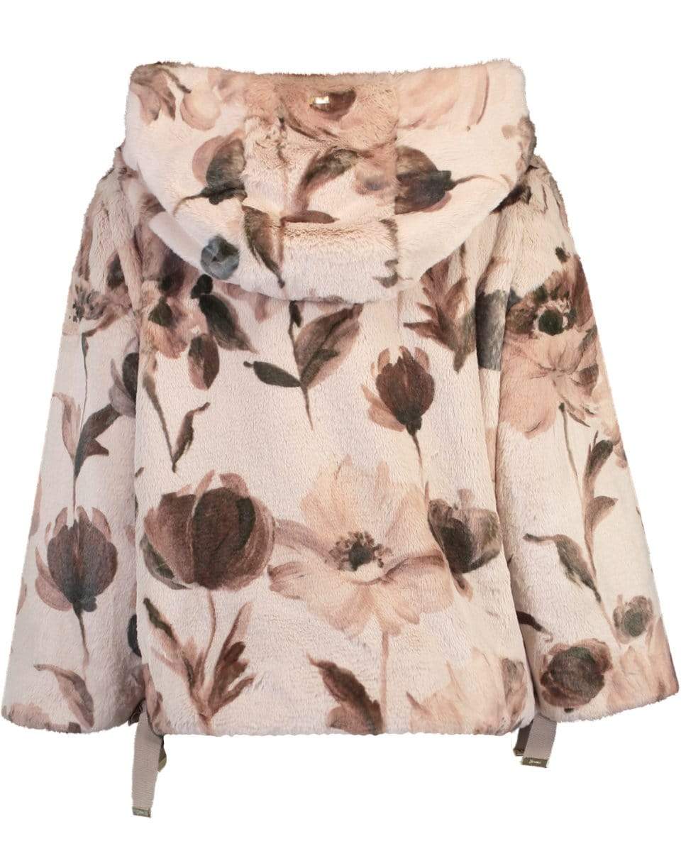 HERNO-Floral Print Faux Fur Cape Jacket-