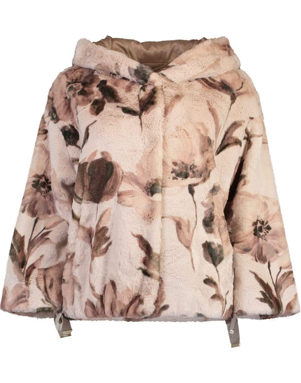 HERNO-Floral Print Faux Fur Cape Jacket-
