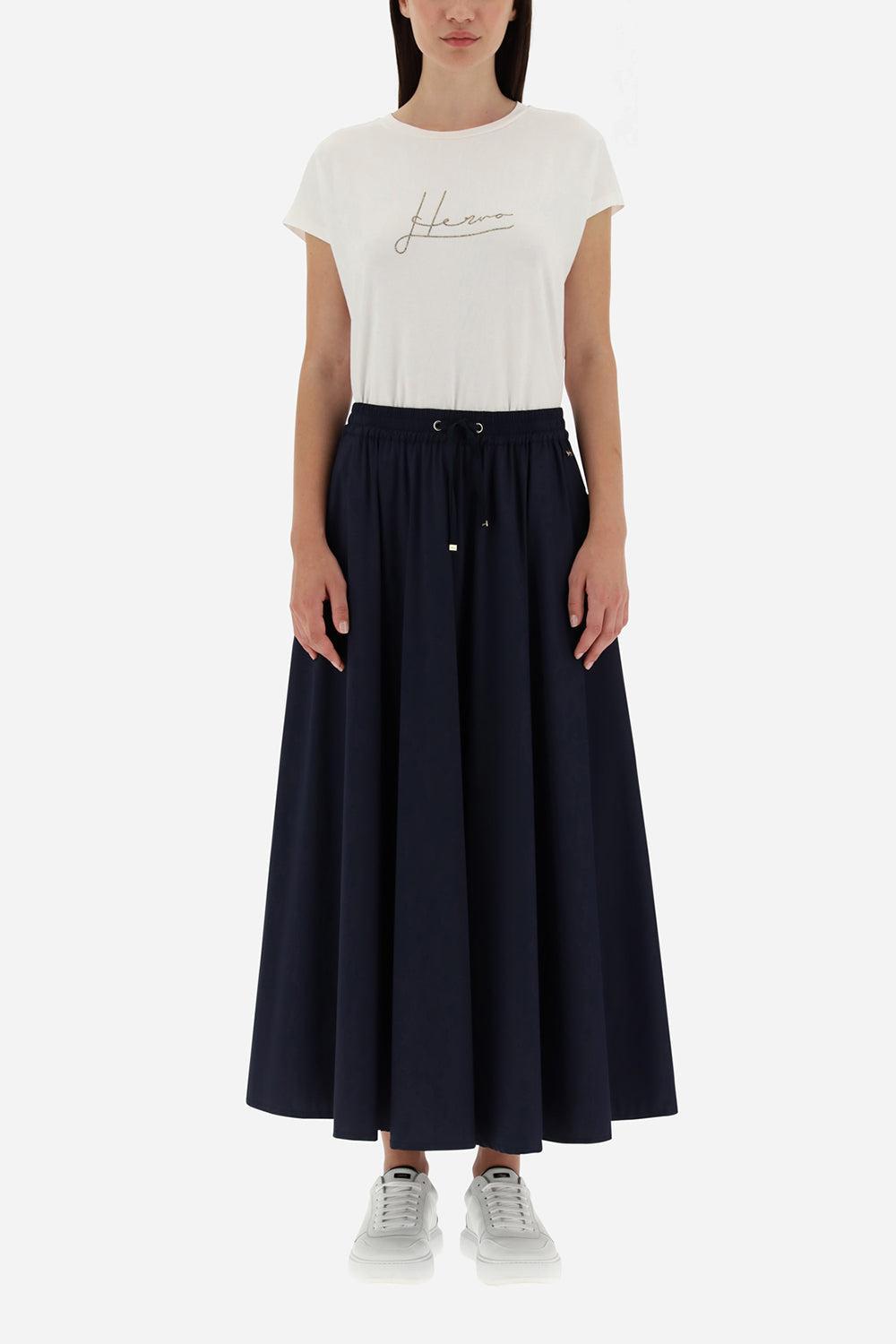 Tie Waist Stretch Skirt - Navy-NAVY-40-CLOTHINGSKIRTMIDI-HERNO