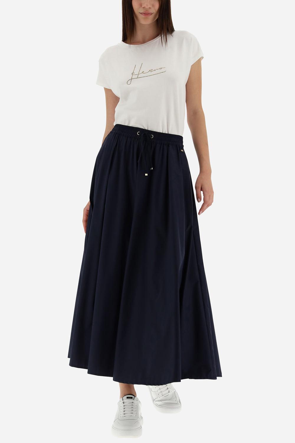 Tie Waist Stretch Skirt - Navy-NAVY-40-CLOTHINGSKIRTMIDI-HERNO