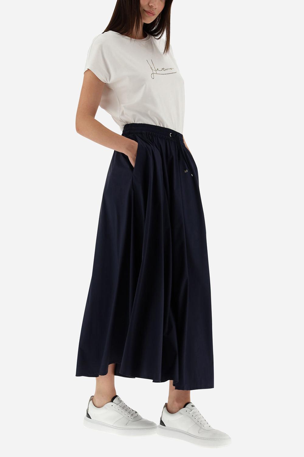 Tie Waist Stretch Skirt - Navy-NAVY-40-CLOTHINGSKIRTMIDI-HERNO
