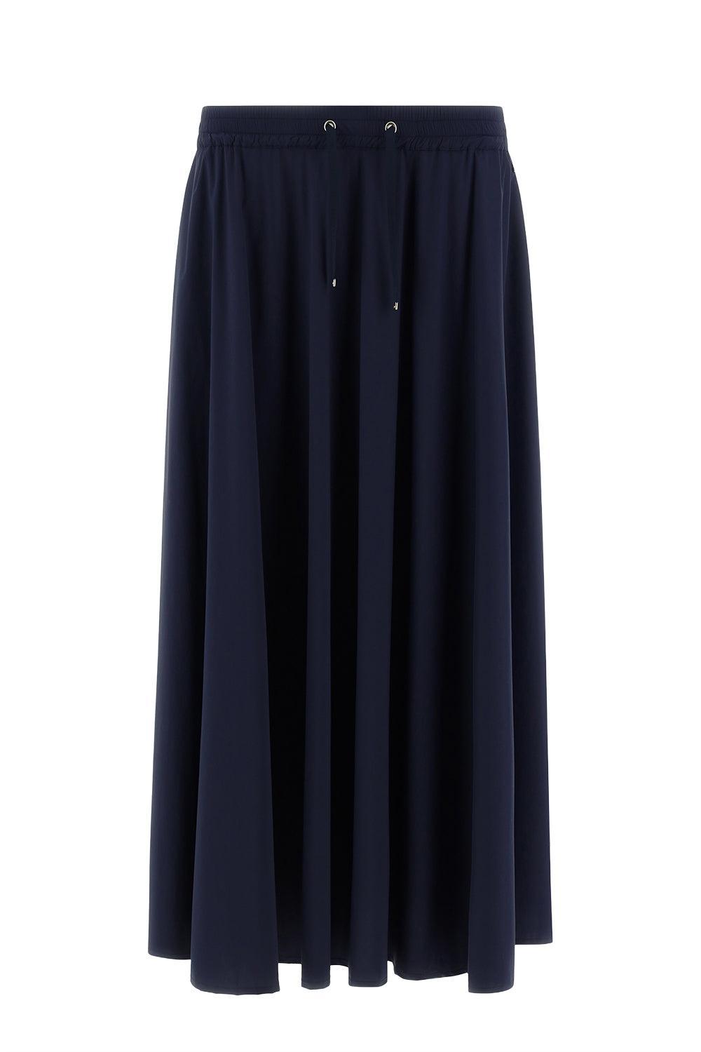 Tie Waist Stretch Skirt - Navy-NAVY-40-CLOTHINGSKIRTMIDI-HERNO