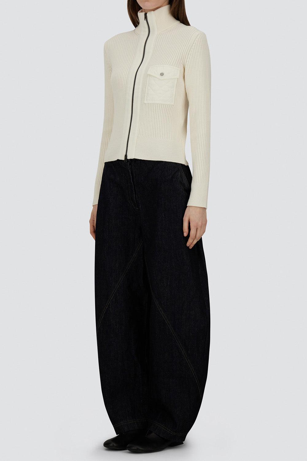 Nylon Trim Zip Cardigan-BIANCO-38-CLOTHINGTOPCARDIGAN-HERNO