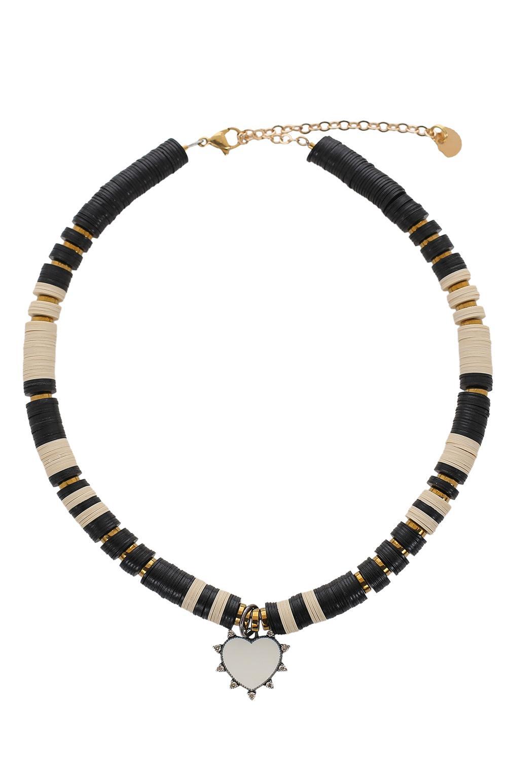 Black Cream Heart Charm Necklace-BLACK-JEWELRYBOUTIQUENECKLACE O-HIJAS DE PUKA