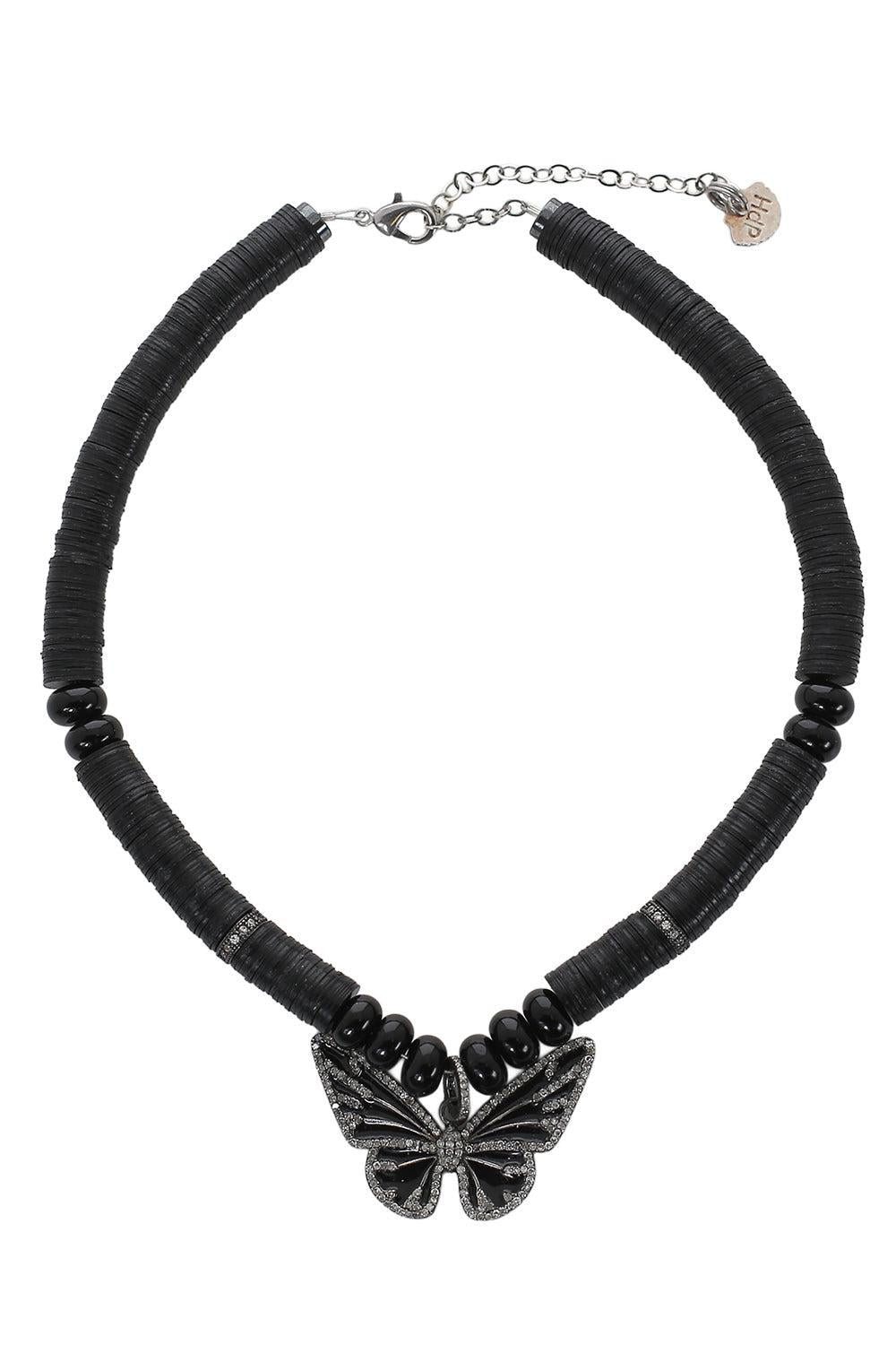 PM Enamel Black Beaded Butterfly Necklace-BLACK-JEWELRYBOUTIQUENECKLACE O-HIJAS DE PUKA