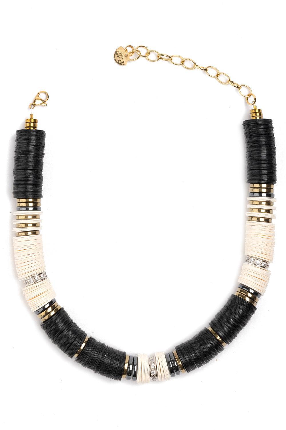 Black Beige Rondelle Necklace-BLACK/BEIGE-JEWELRYBOUTIQUENECKLACE O-HIJAS DE PUKA