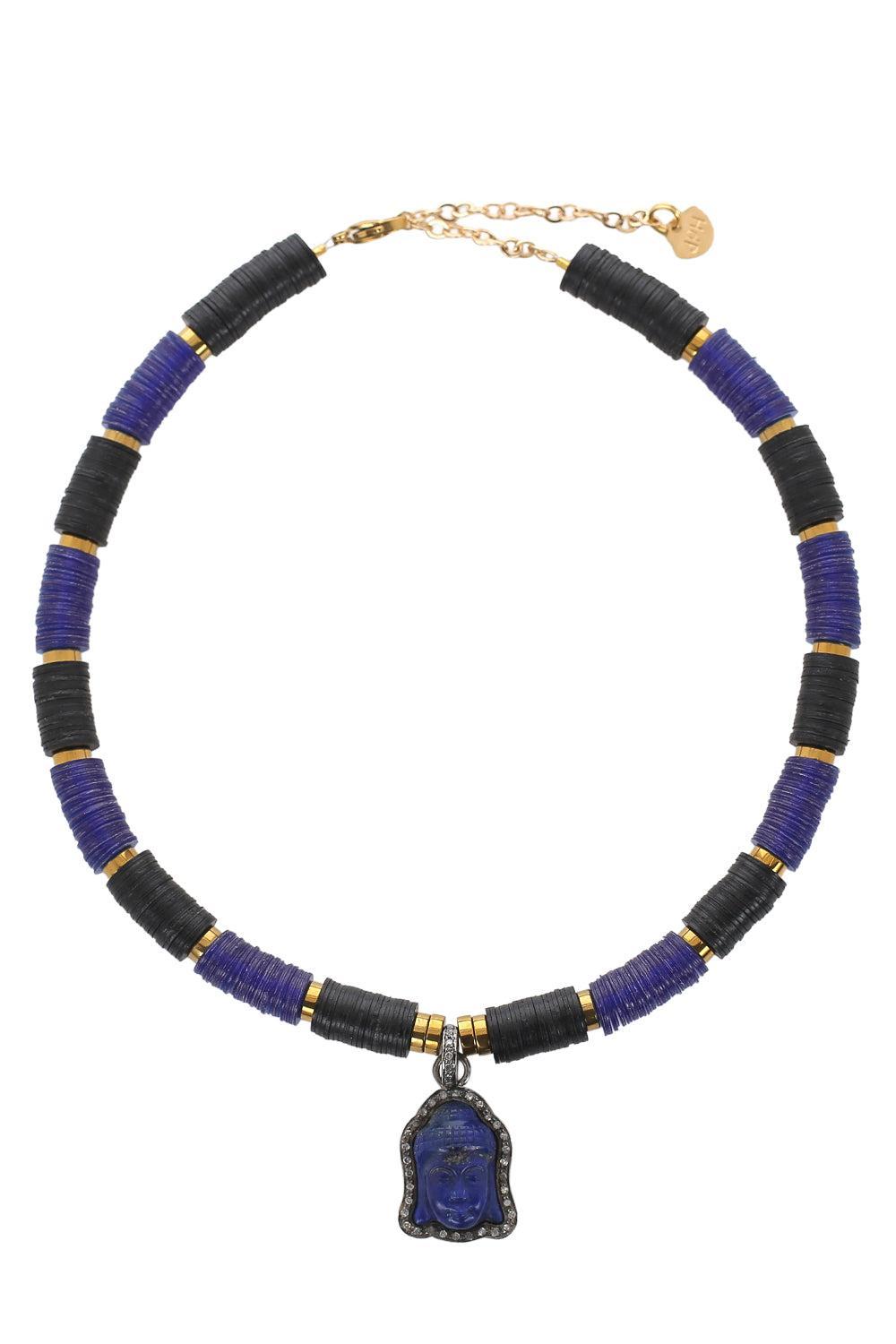 Black Blue Lapis Buddha Pendant Necklace-BLACK/BLUE-JEWELRYBOUTIQUENECKLACE O-HIJAS DE PUKA