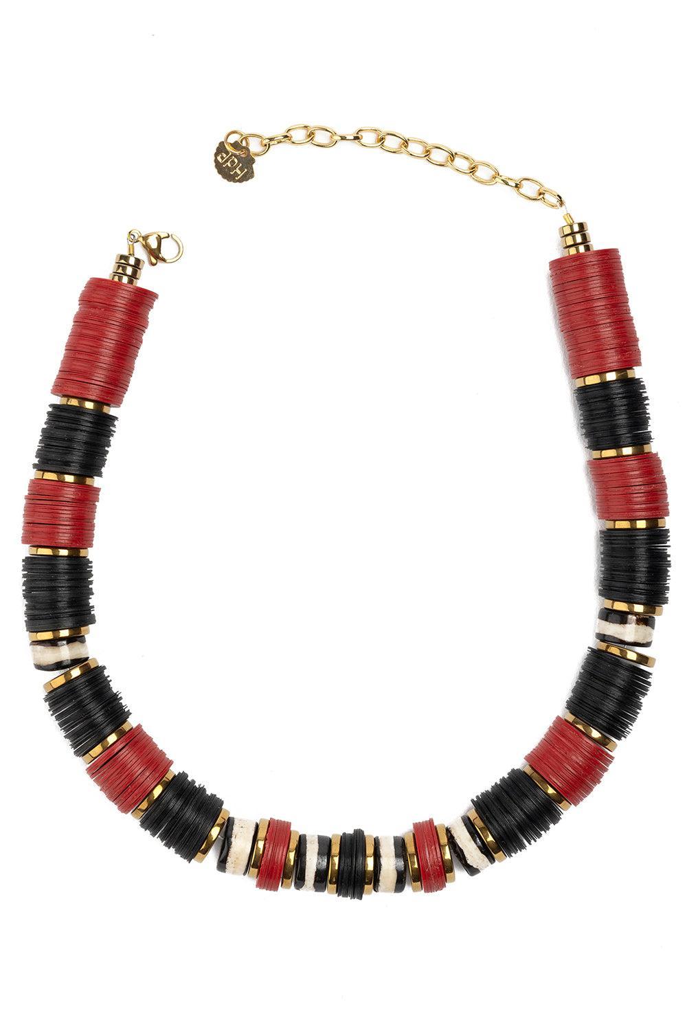 Jaipur Black Red White African beaded Necklace-BLCK/RED-JEWELRYBOUTIQUENECKLACE O-HIJAS DE PUKA