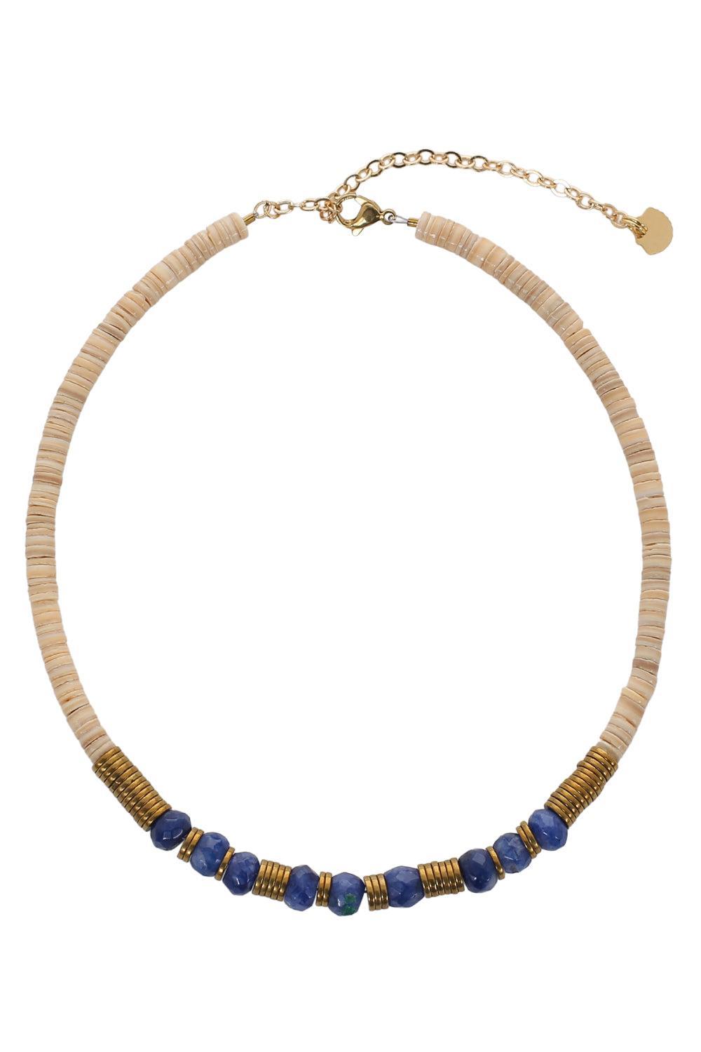 Paulina Dijon Blue Agate Sea Shell Necklace-BLUE-JEWELRYBOUTIQUENECKLACE O-HIJAS DE PUKA