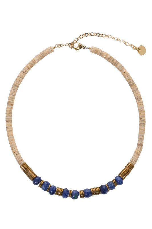 Paulina Dijon Blue Agate Sea Shell Necklace-BLUE-JEWELRYBOUTIQUENECKLACE O-HIJAS DE PUKA