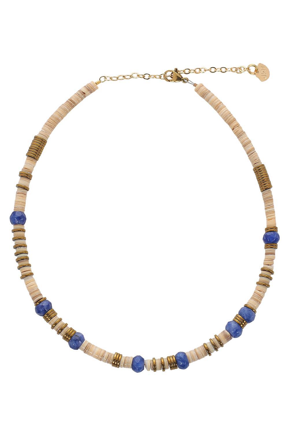 Paulina Dijon Blue Beaded Sea Shell Necklace-BLUE-JEWELRYBOUTIQUENECKLACE O-HIJAS DE PUKA