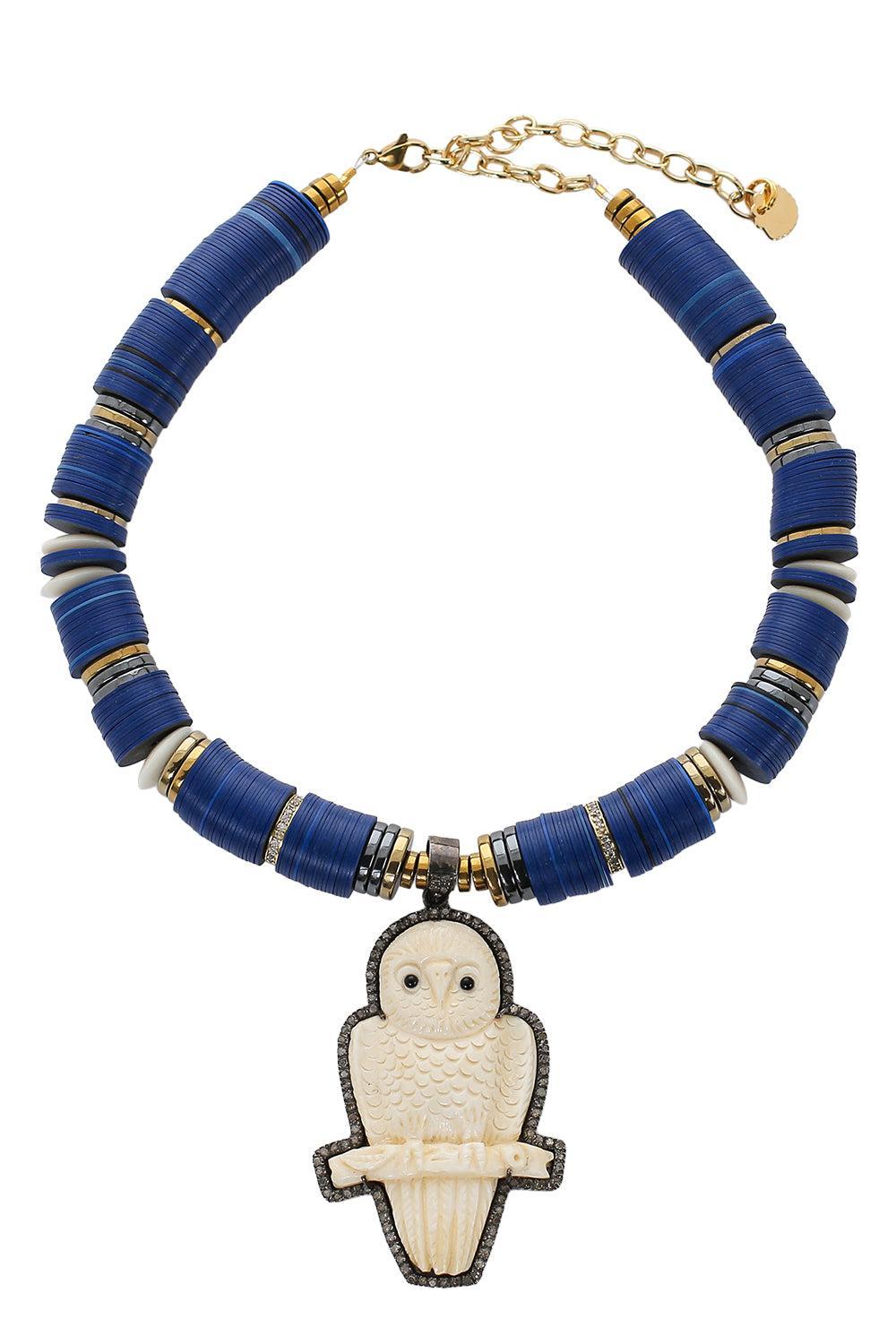 PM Bone Owl Pendant Blue Puka Necklace-BLUE-JEWELRYBOUTIQUENECKLACE O-HIJAS DE PUKA