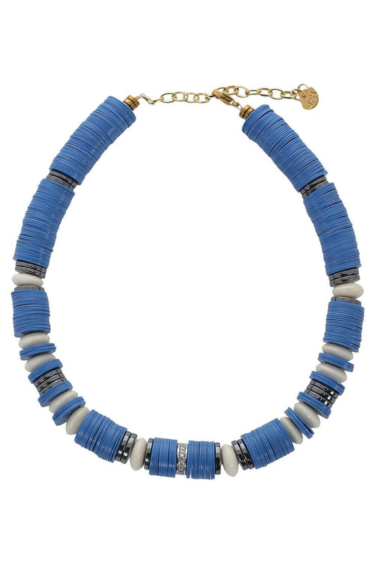 Blue Black Rondelle Necklace-BLUE/BLACK-JEWELRYBOUTIQUENECKLACE O-HIJAS DE PUKA