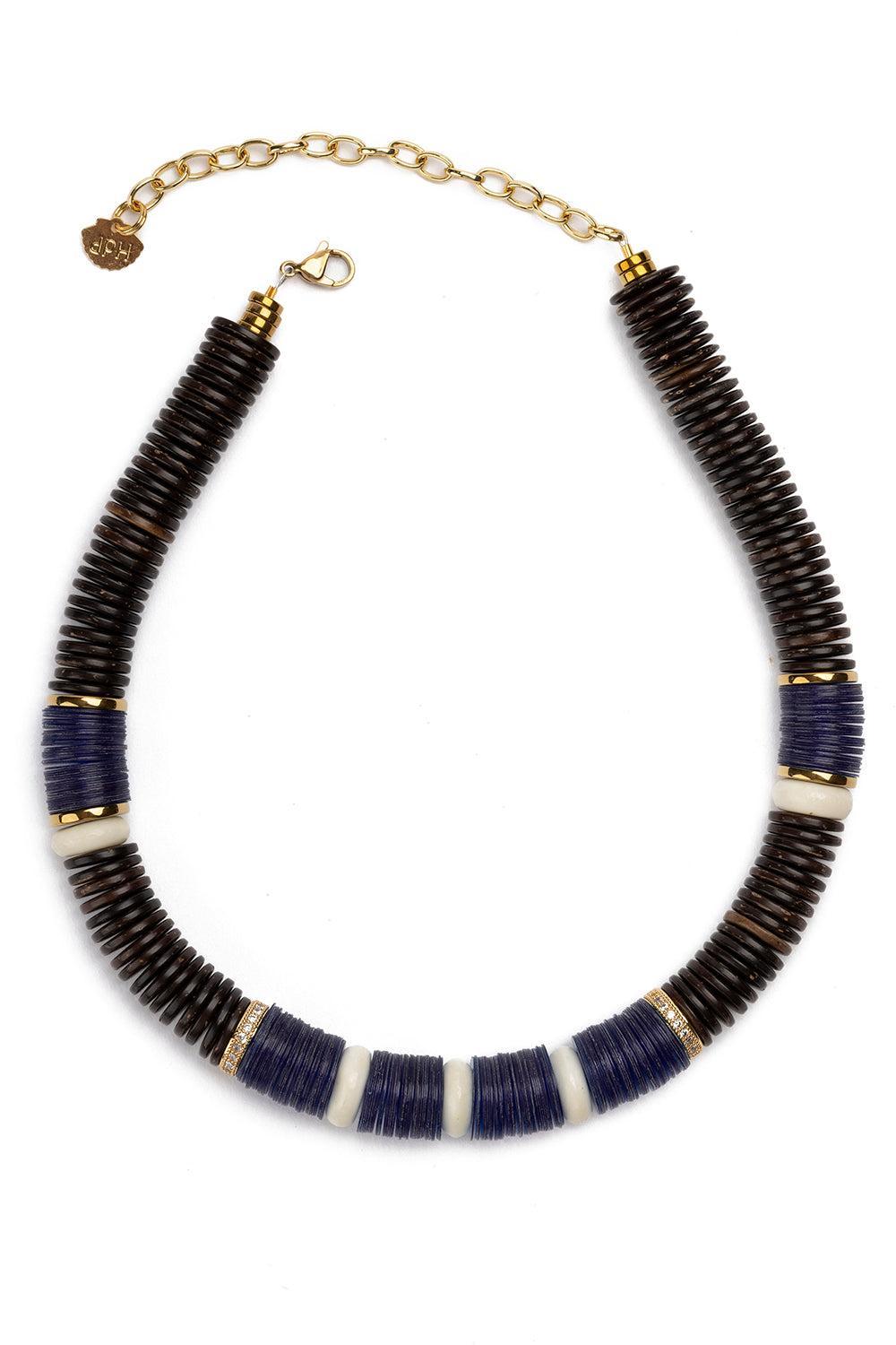 Jaipur Brown Blue Coco Beads Necklace-BRN/BLU-JEWELRYBOUTIQUENECKLACE O-HIJAS DE PUKA