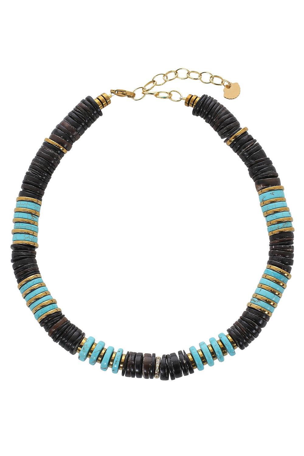 Jaipur Turquoise Brown Beaded Necklace-BRN/BLU-JEWELRYBOUTIQUENECKLACE O-HIJAS DE PUKA