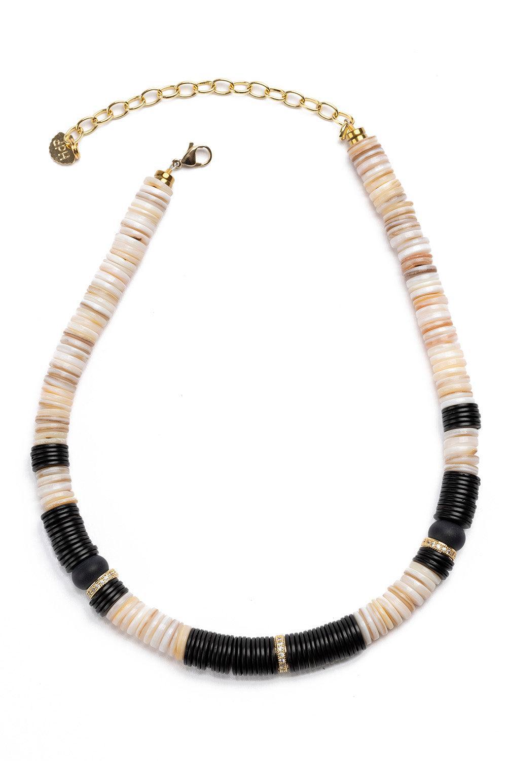 Jaipur Ecru Black Ante Sea Shell Beaded Necklace-ECRU/BLK-JEWELRYBOUTIQUENECKLACE O-HIJAS DE PUKA