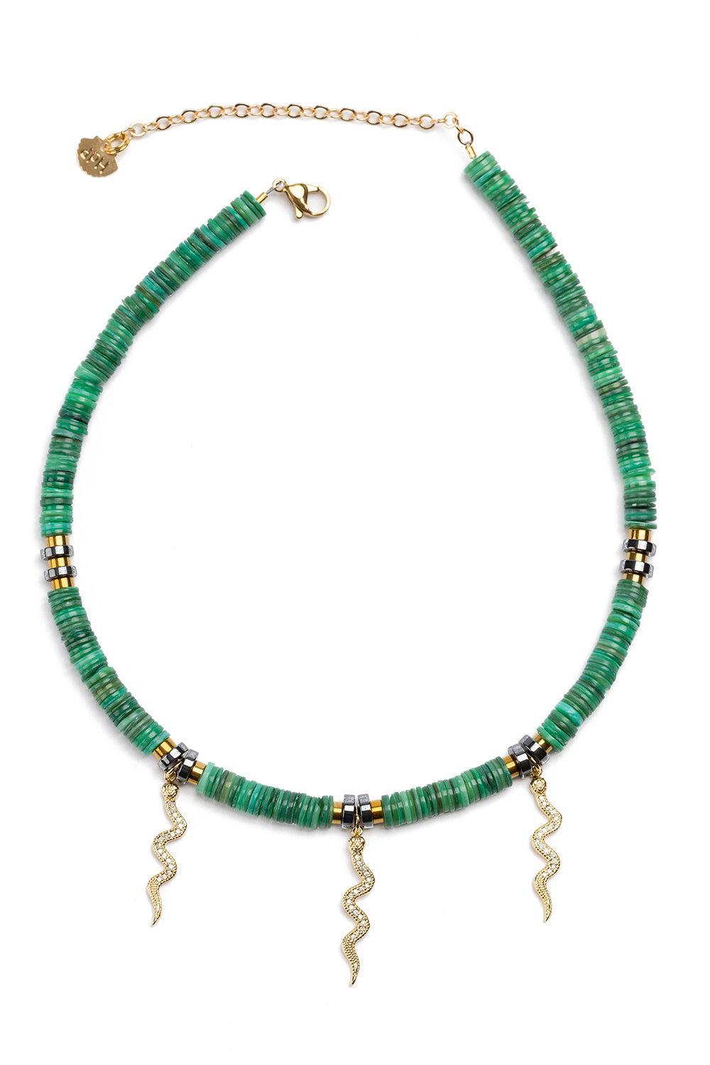 Green Iris Kaa Black Snake Necklace-GREEN-JEWELRYBOUTIQUENECKLACE O-HIJAS DE PUKA