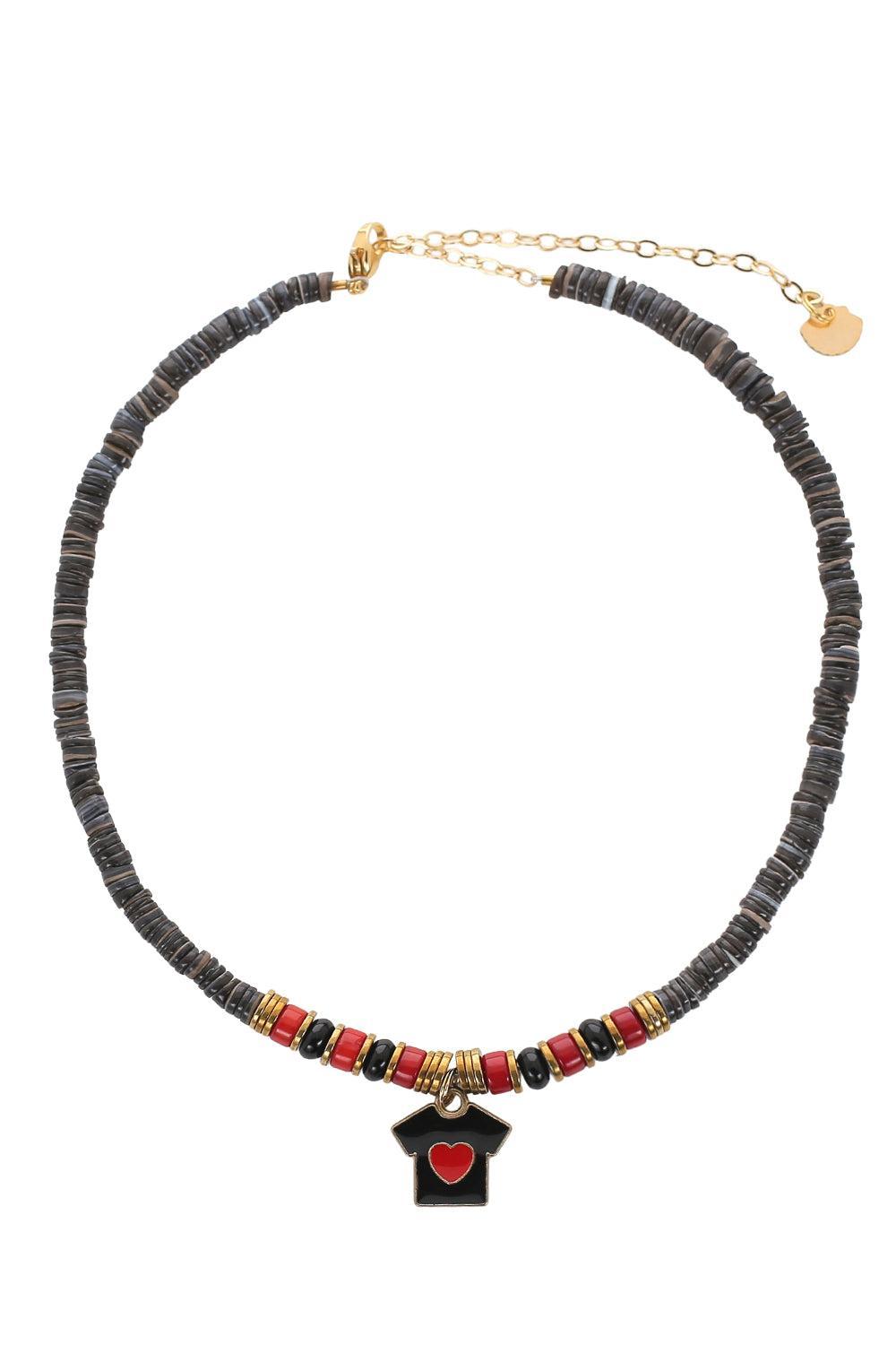 Grey Beaded Heart Charm Necklace-GREY-JEWELRYBOUTIQUENECKLACE O-HIJAS DE PUKA