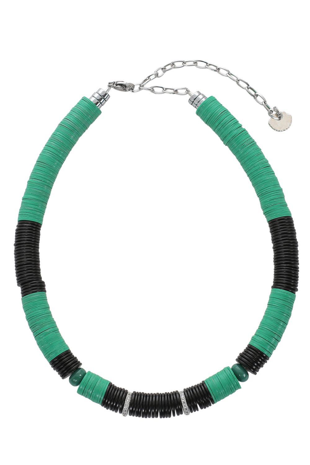 Green Black Stone Rondelle Necklace-GRN/BLK-JEWELRYBOUTIQUENECKLACE O-HIJAS DE PUKA