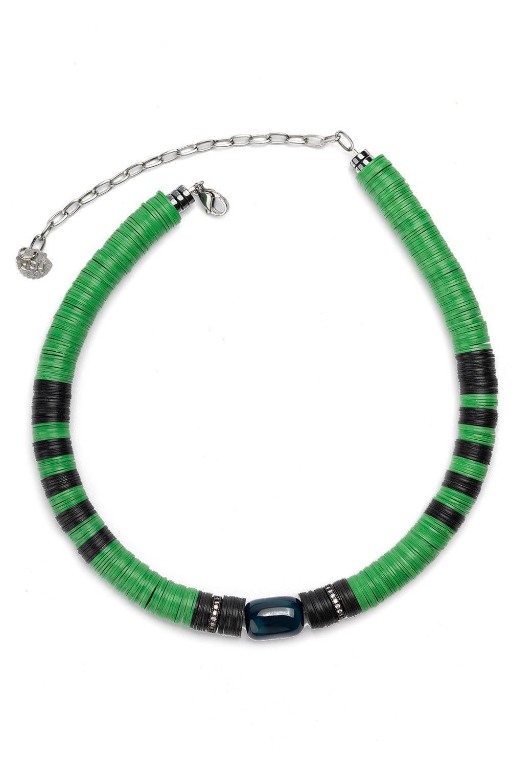 Jaipur Green Black Stone African Beaded Necklace-GRN/BLK-JEWELRYBOUTIQUENECKLACE O-HIJAS DE PUKA