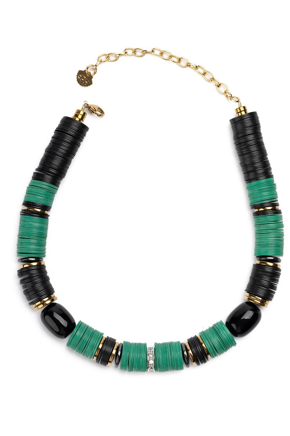 Jaipur Green Black Two Beaded Necklace-GRN/BLK-JEWELRYBOUTIQUENECKLACE O-HIJAS DE PUKA
