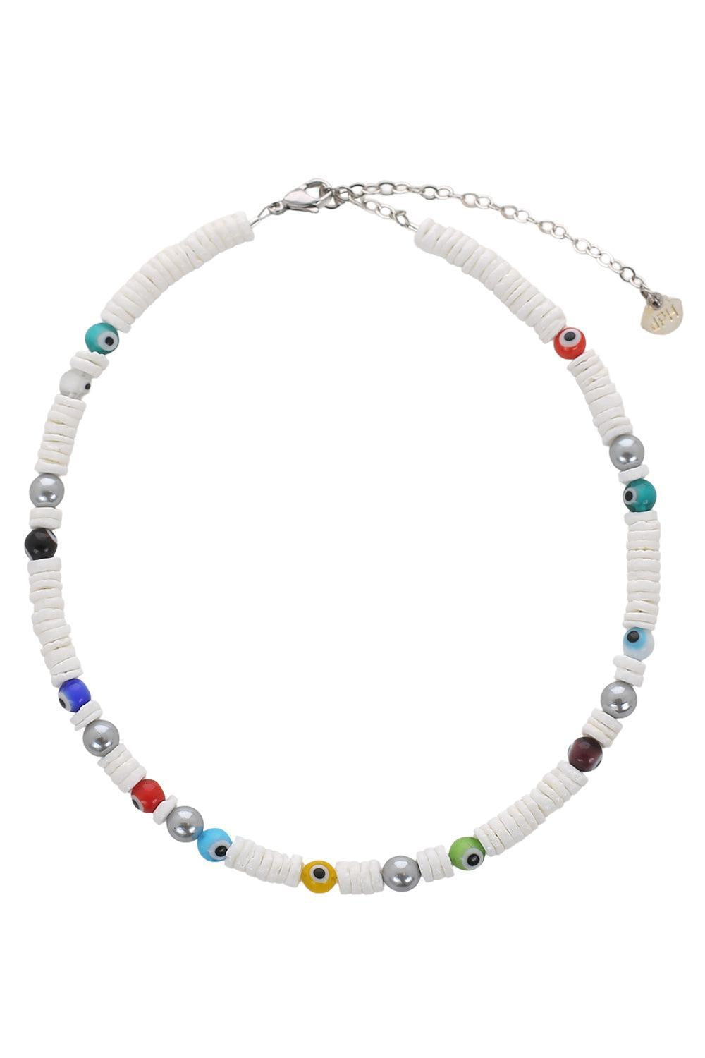 White Shell Multicolor Evil Eye Necklace-MULTI-JEWELRYBOUTIQUENECKLACE O-HIJAS DE PUKA
