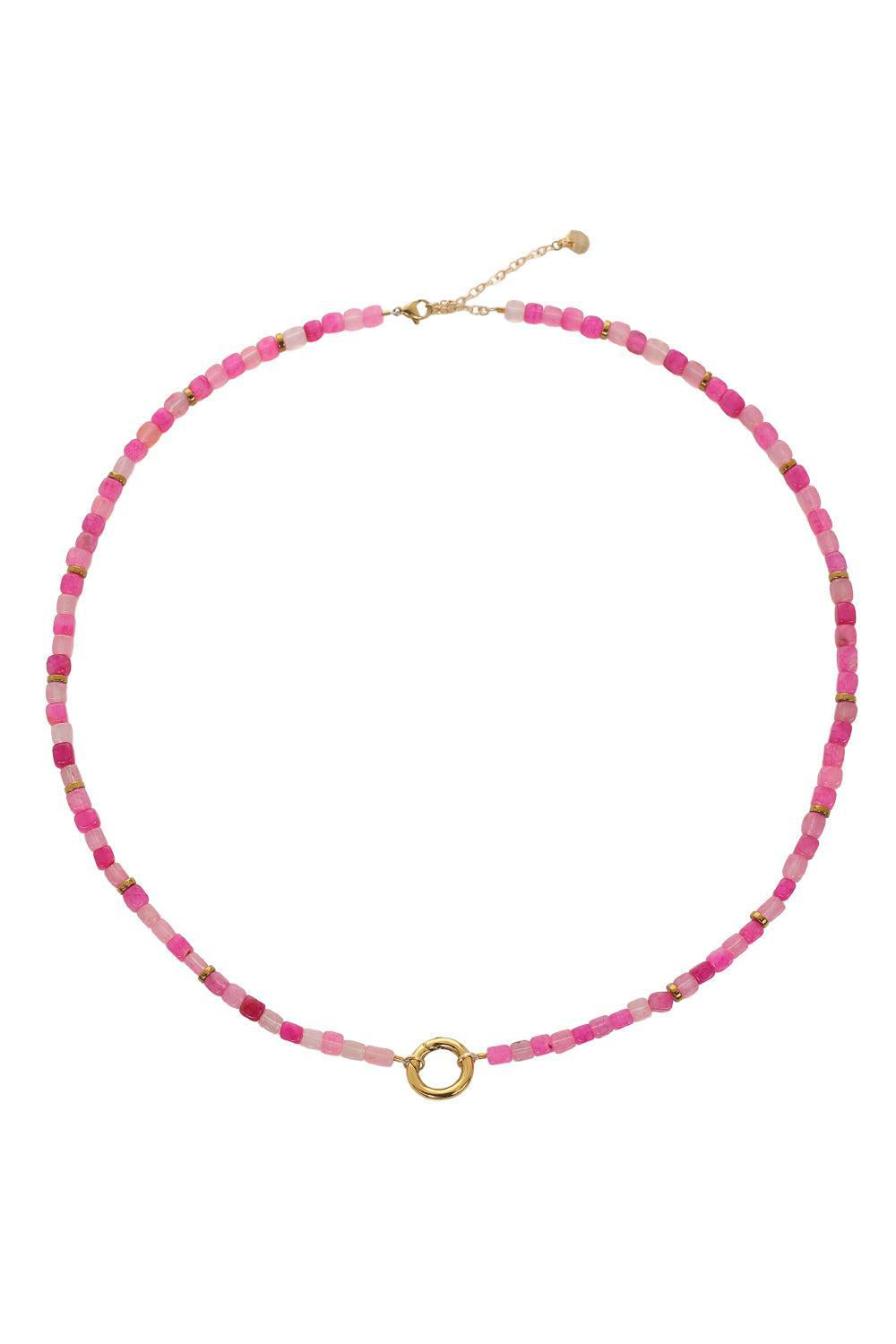 Pink Agate Beaded Necklace-PINK-JEWELRYBOUTIQUENECKLACE O-HIJAS DE PUKA