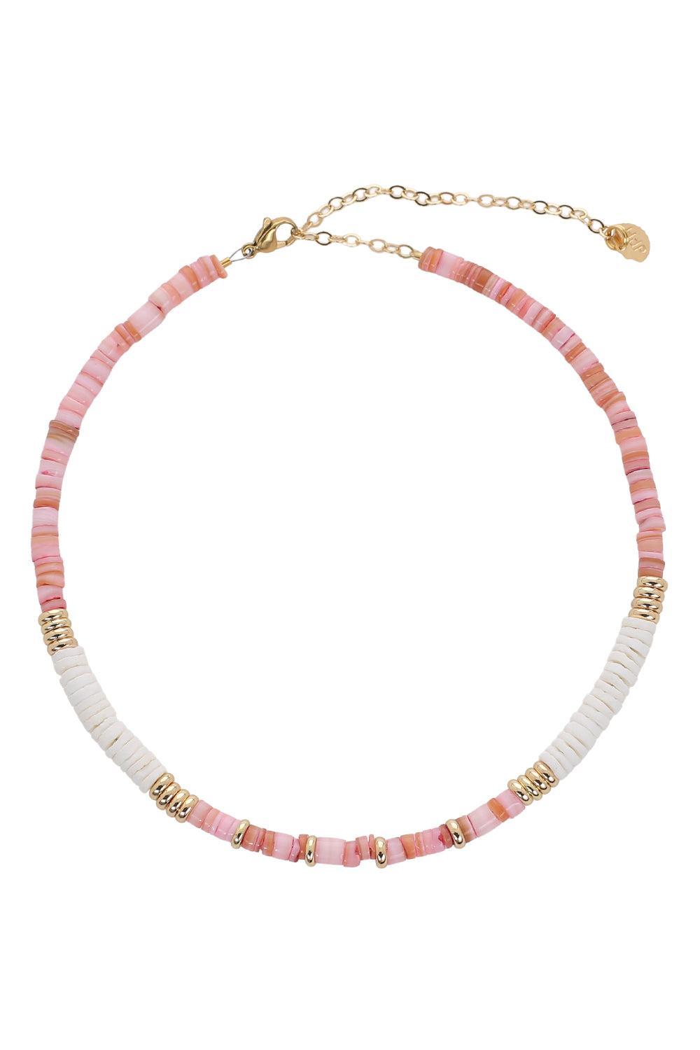 Pink White Shell Rondelle Necklace-PNK/WHT-JEWELRYBOUTIQUENECKLACE O-HIJAS DE PUKA