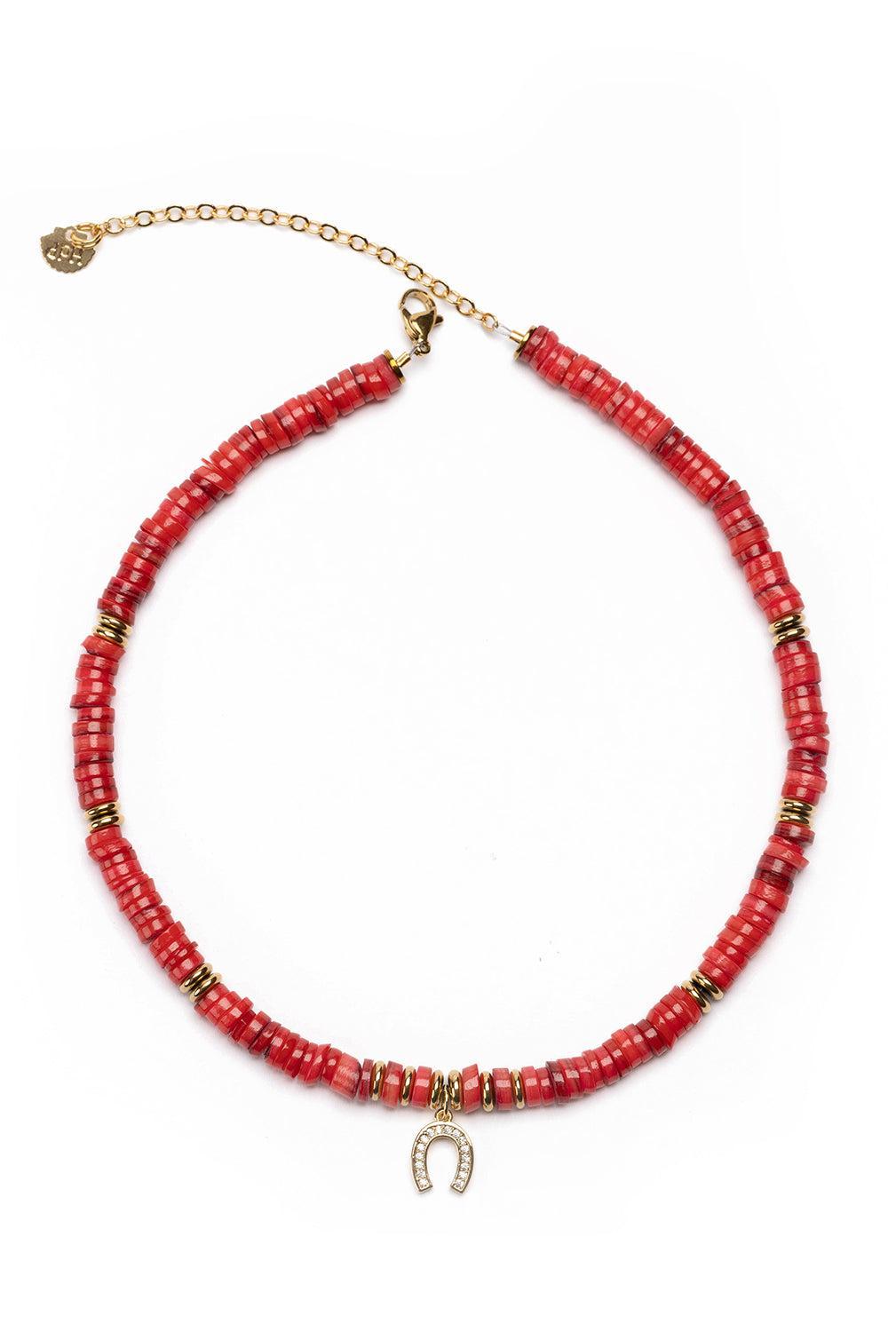 Red Iris Horseshoe Pendant Necklace-RED-JEWELRYBOUTIQUENECKLACE O-HIJAS DE PUKA