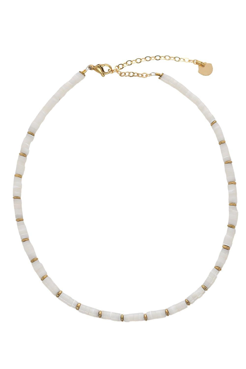 Pearl Puka Shell Rondelle Necklace-WHITE-JEWELRYBOUTIQUENECKLACE O-HIJAS DE PUKA