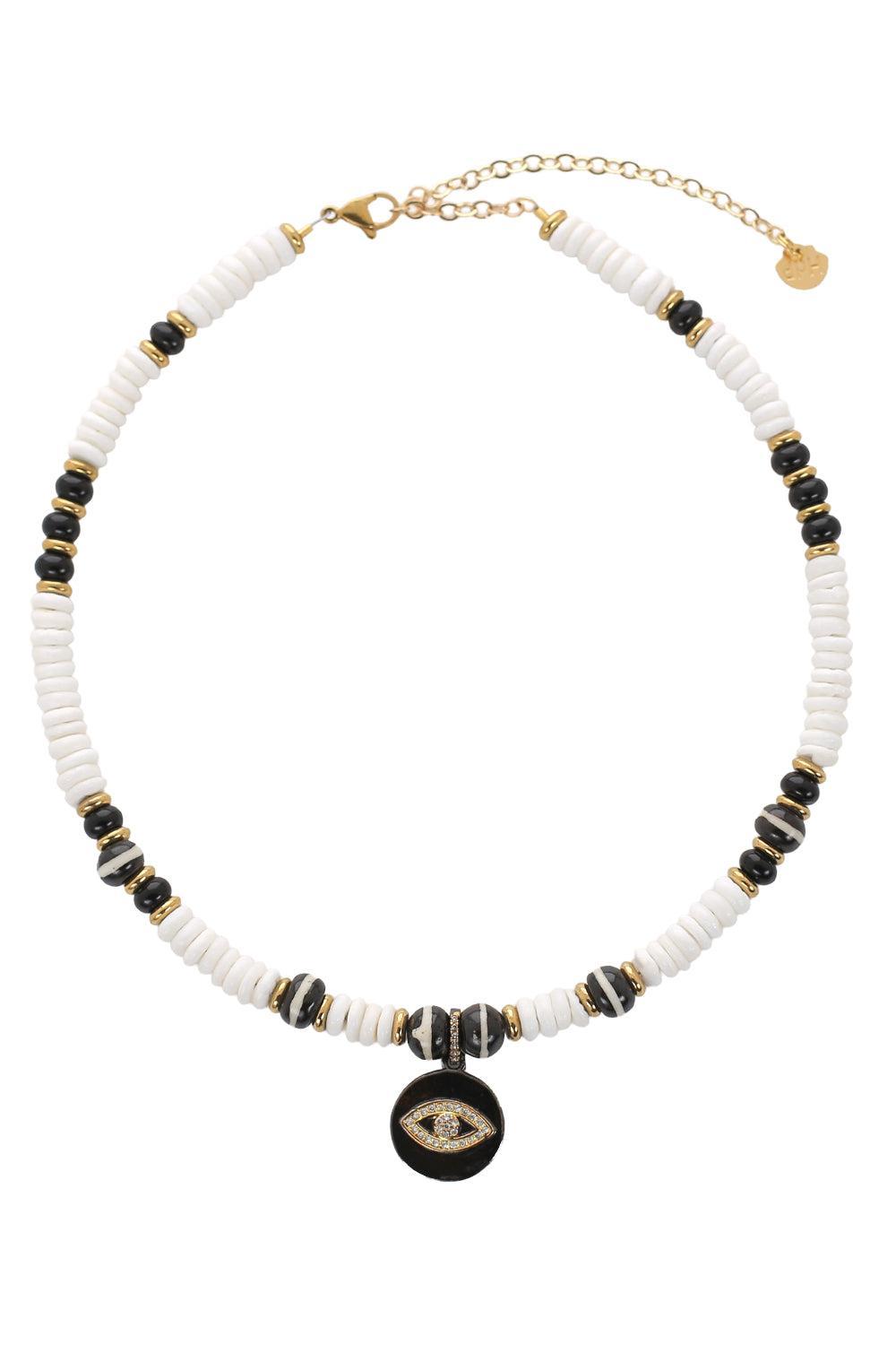 White Shell Evil Eye Charm Necklace-WHITE-JEWELRYBOUTIQUENECKLACE O-HIJAS DE PUKA