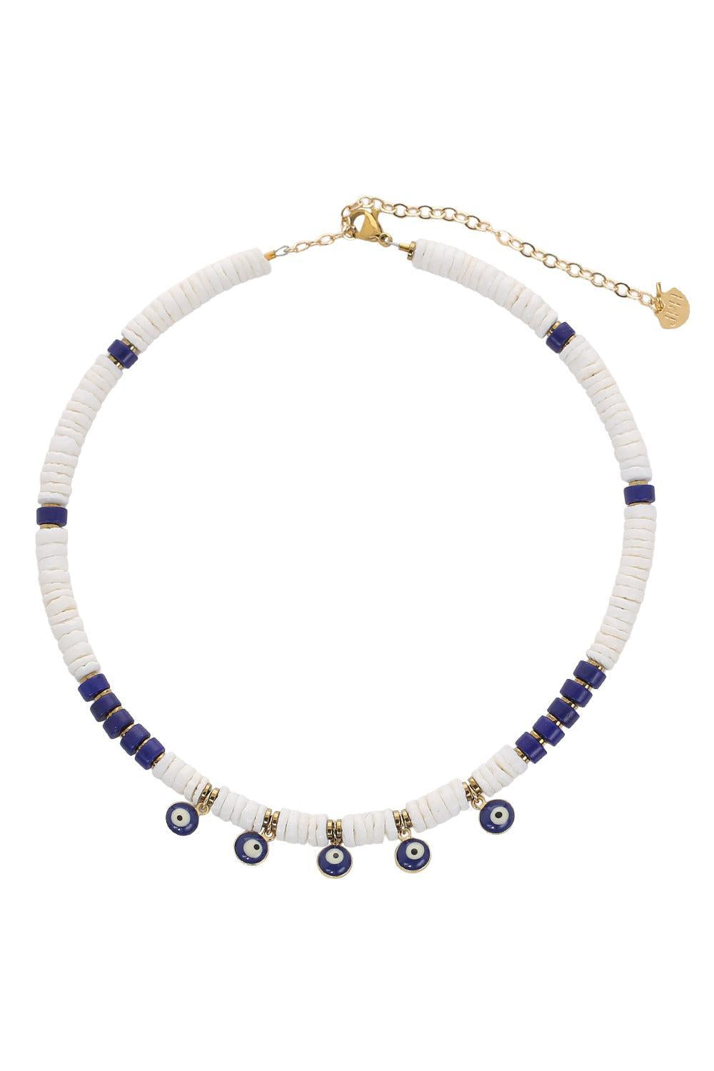 White Shell Evil Eye Necklace-WHITE-JEWELRYBOUTIQUENECKLACE O-HIJAS DE PUKA