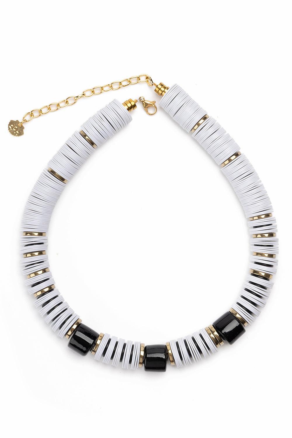 Jaipur White Three Glass Beads Necklace-WHITE/BLACK-JEWELRYBOUTIQUENECKLACE O-HIJAS DE PUKA